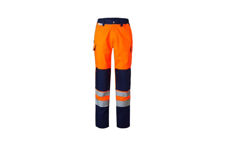 Orange and navy blue trousers